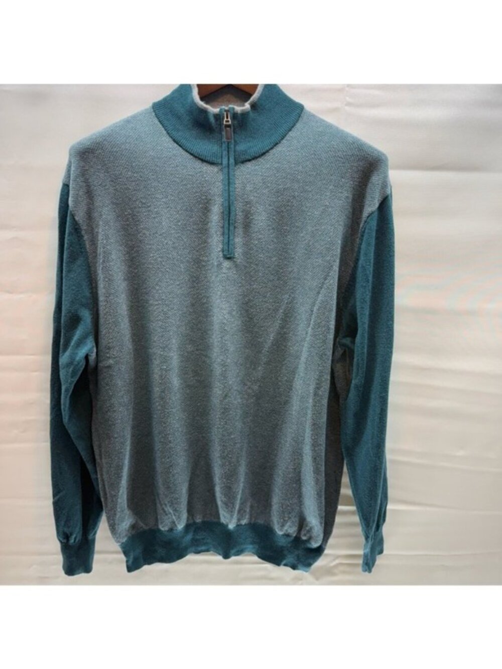 Jos. A. Bank Joseph Cotton Cashmere Quarter Zip Sweater XL Teal Blue Elbow Patch
